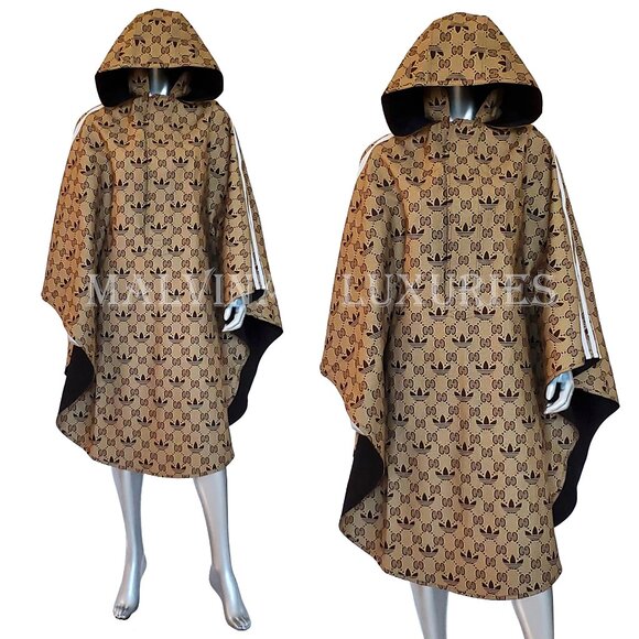 GUCCI ADIDAS X CAPE COAT TREFOIL G LOGO REVERSIBLE HOODED UNISEX PONCHO sz M - Picture 5 of 16